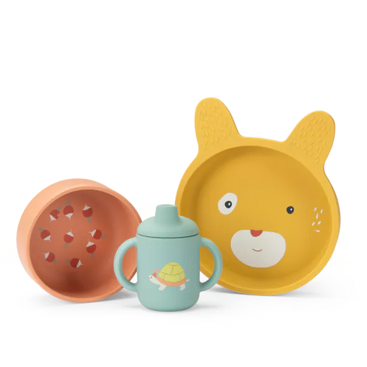 Set vaisselle silicone Trois Petits Lapins - Moulin Roty