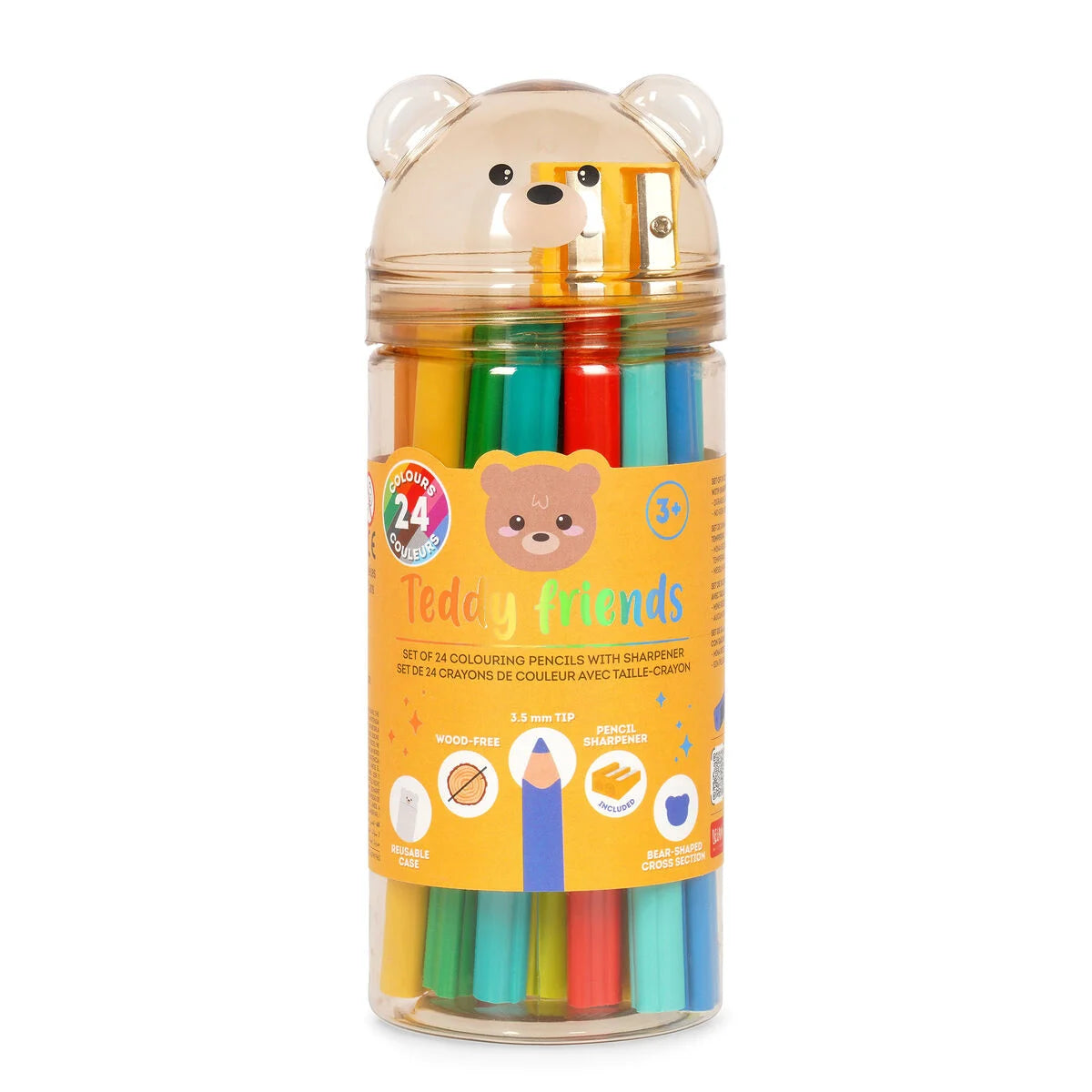 Legami - Lot de 24 crayons de couleur avec taille-crayon - Ours