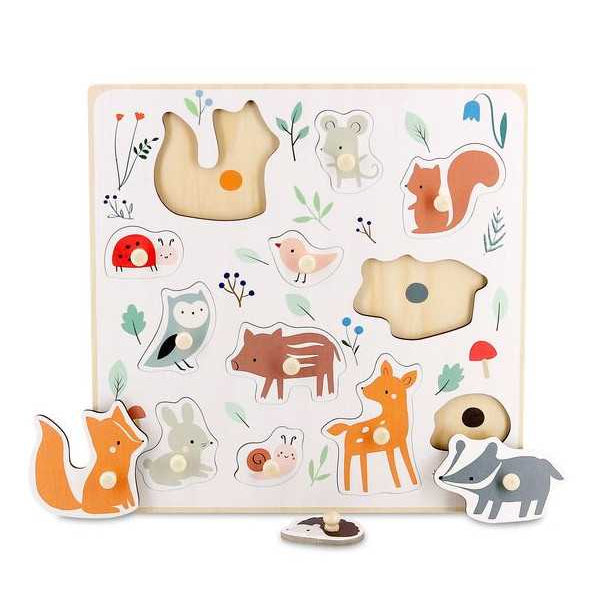 Puzzle - Encastrement boutons bois - Animaux de la forêt - Vilac