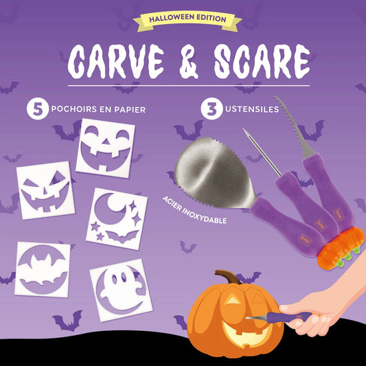 Legami - Kit de Sculpture pour Citrouille d'Halloween - Carve & Scare - Halloween