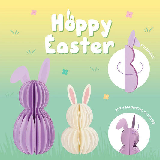 Legami - Set de 2 Petits Lapins Pliables en Papier - Hoppy Easter - Pâques