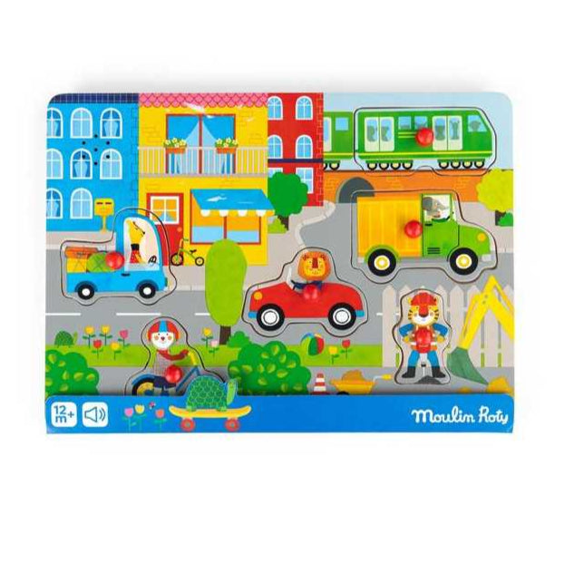 Puzzle sonore en bois la ville - Les Popipop - Moulin Roty