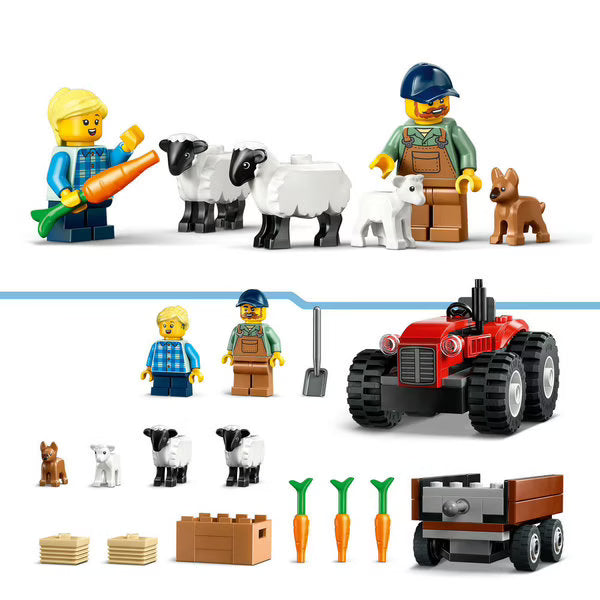 LEGO - City - Tracteur agricole rouge avec remorque et moutons