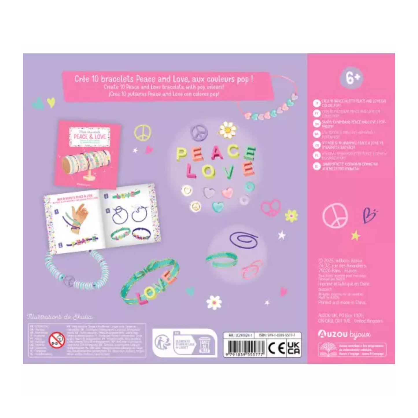 Mes bracelets peace & love : 10 bracelets colorés - Coffret DIY - Auzou