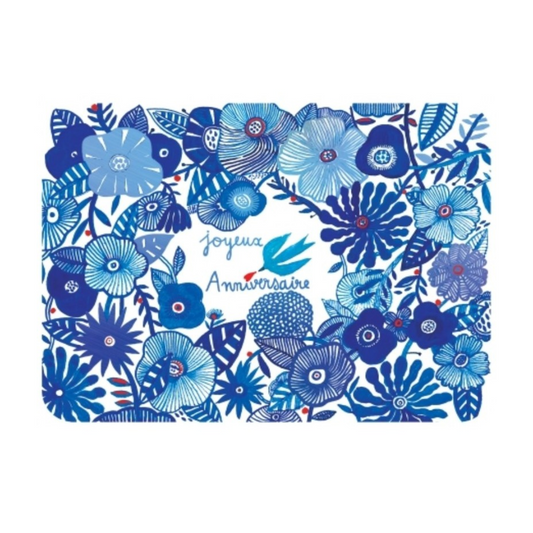 Carte postale - Joyeux anniversaire Fleurs bleues