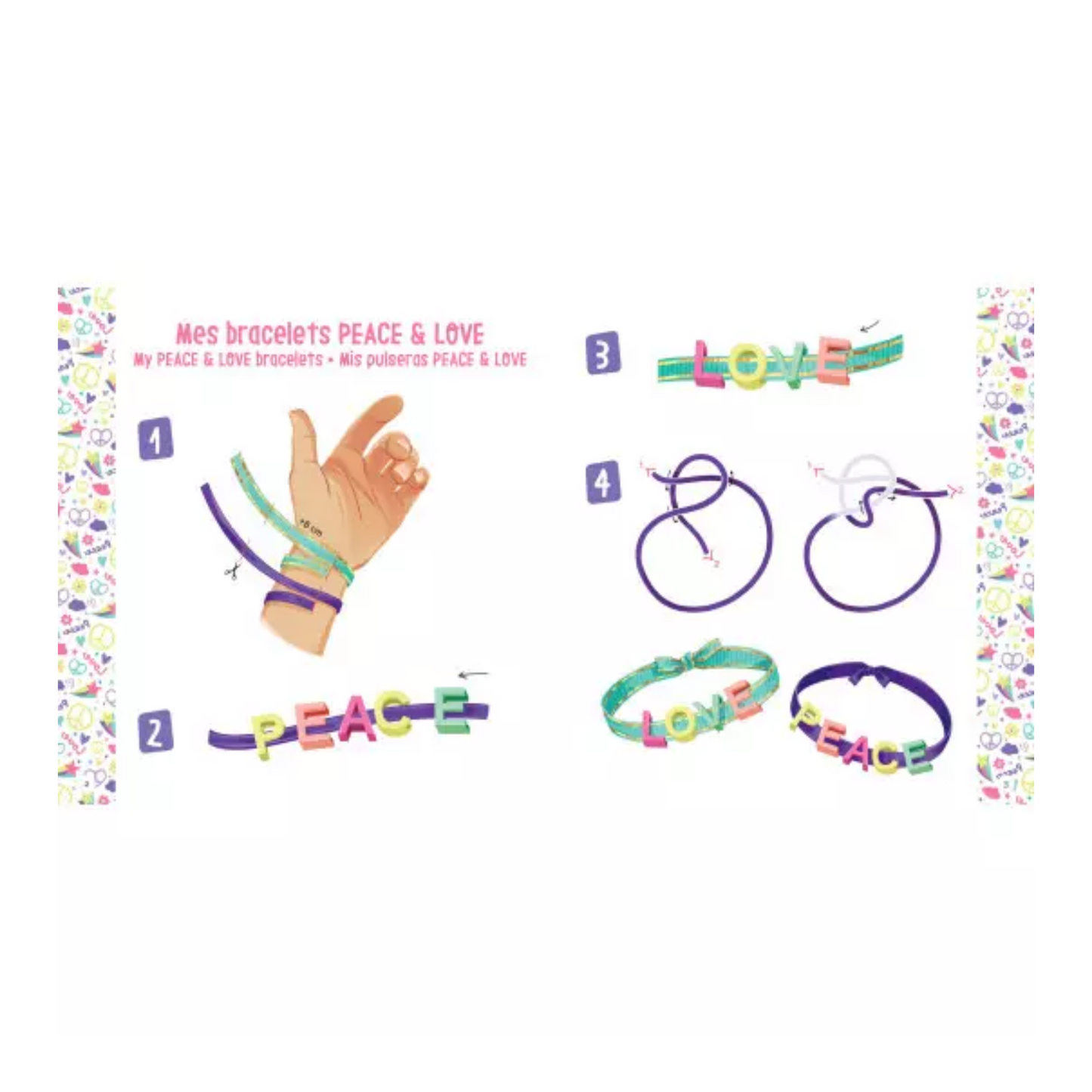 Mes bracelets peace & love : 10 bracelets colorés - Coffret DIY - Auzou
