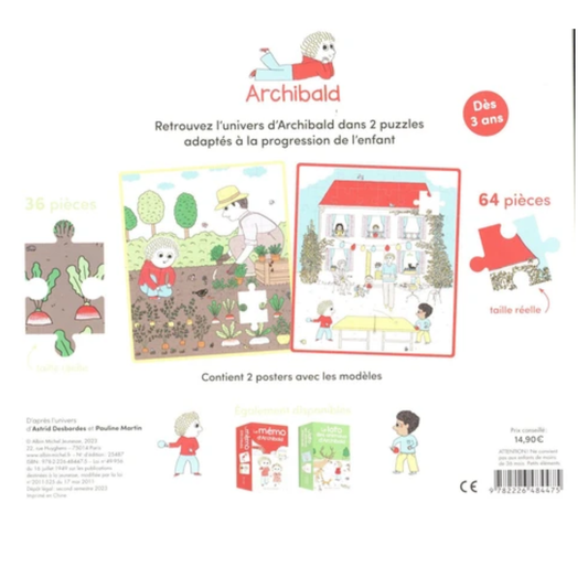 Lot de 2 puzzles - 36 et 64 pièces - Archibald