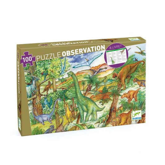Puzzle d'observation Dinosaures et livret - 100 pièces - Djeco
