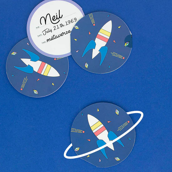 Lot de 8 invitations d'anniversaire - Espace