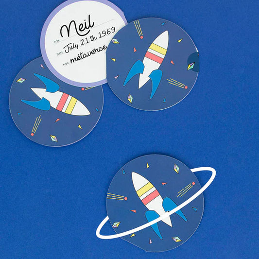 Lot de 8 invitations d'anniversaire - Espace