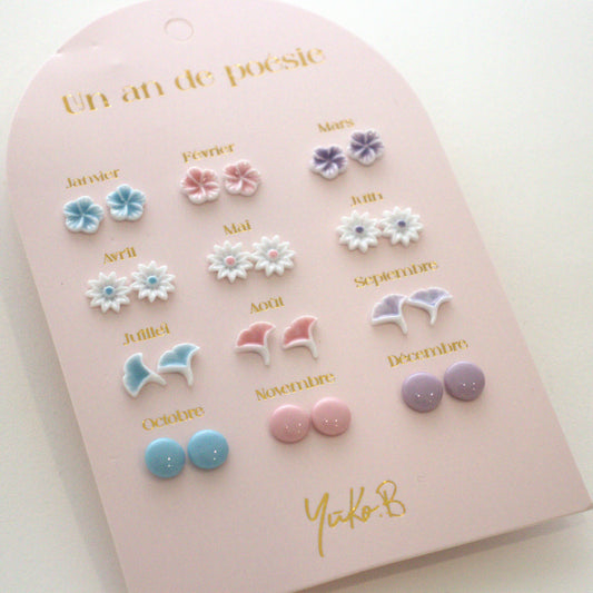 Ensemble de 12 paires de boucles d'oreilles - Un An de Poésie Pastel