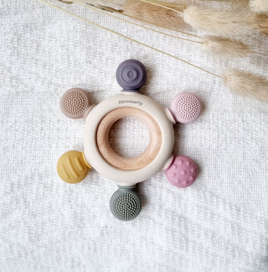 Anneau de dentition bois & silicone - Multicolore Rose - Rammelaartje