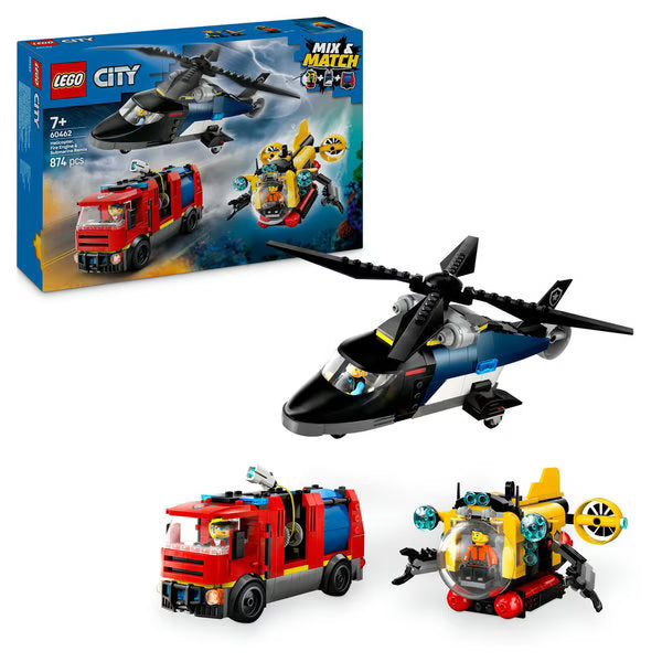 LEGO - City - Hélicoptère, camion de pompiers et sous-marin modulable