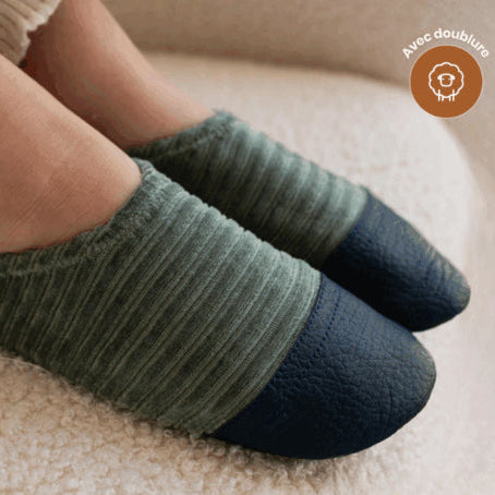 Chaussons - Les Petits Velours - Gris vert - Les pas petits