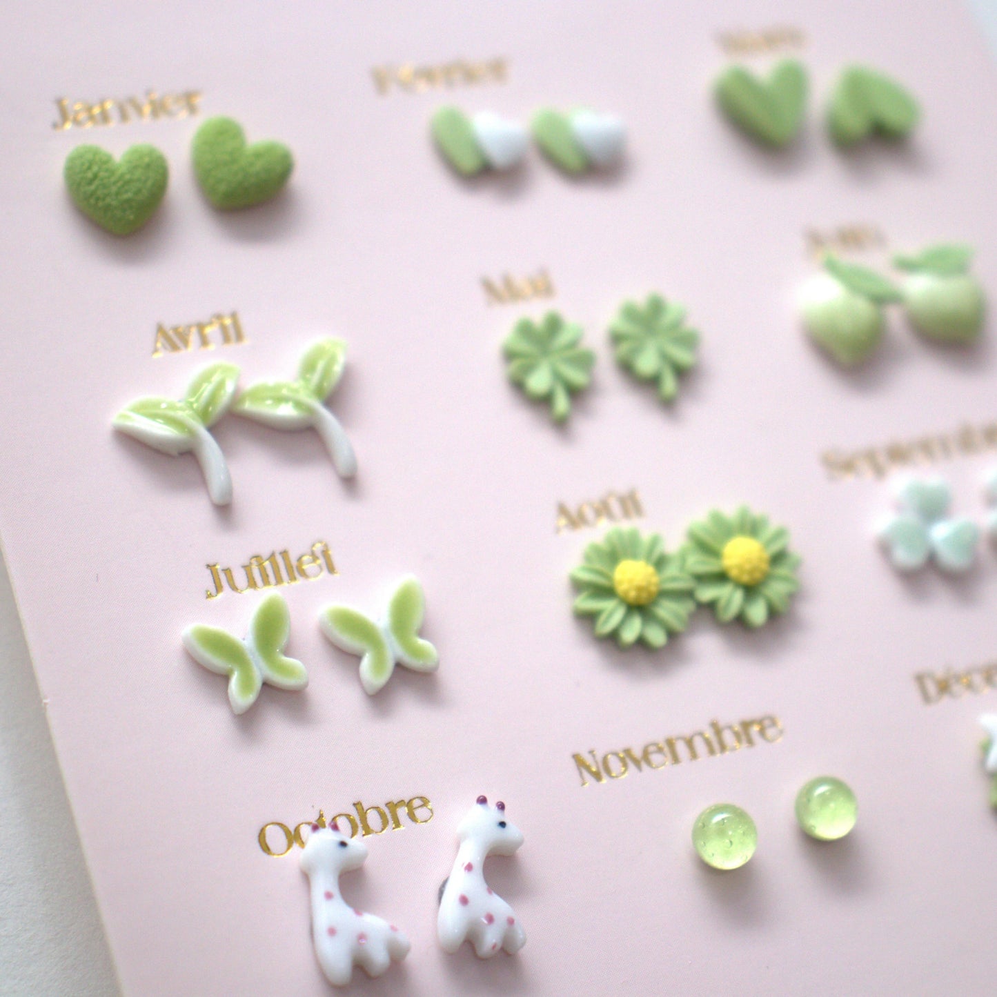 Ensemble de 12 paires de boucles d'oreilles - Un An de Poésie Verte
