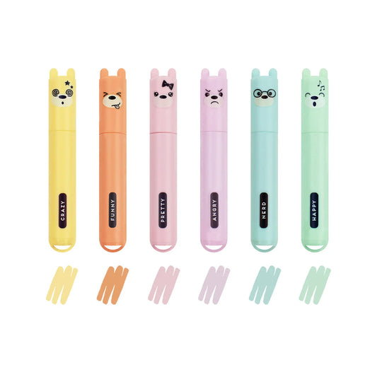 Legami - Lot de 6 mini surligneurs - Pastel - Ourson