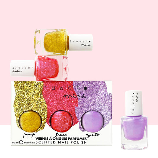 Coffret trio vernis à l'eau pour enfants rainbow - Papaye, Fraise et Myrtille