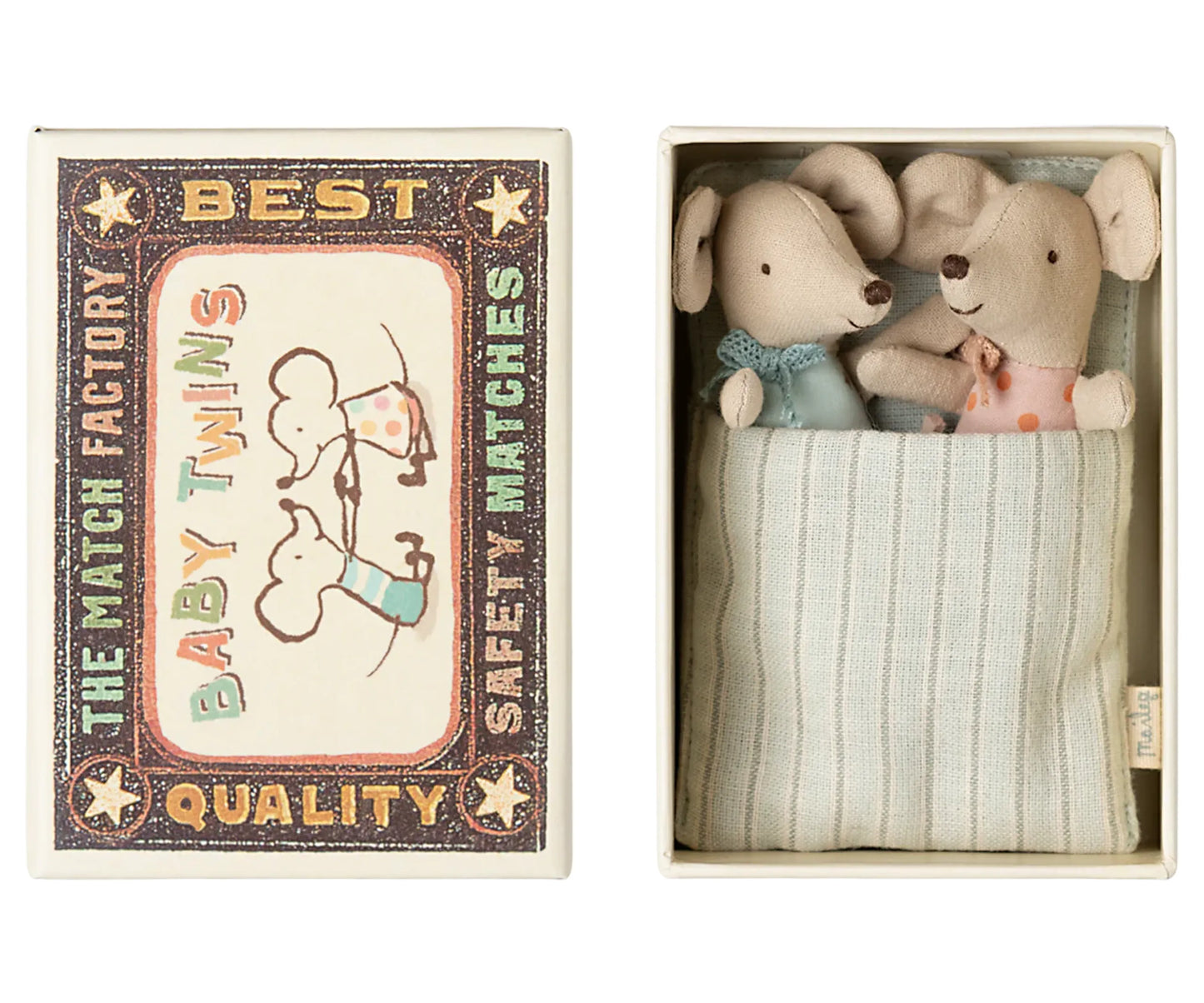 Jumeaux bébés souris dans leur boîte assortie