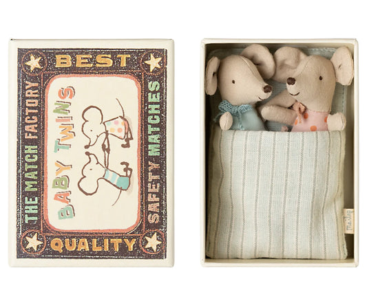 Jumeaux bébés souris dans leur boîte assortie