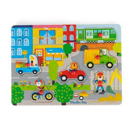 Puzzle sonore en bois la ville - Les Popipop - Moulin Roty