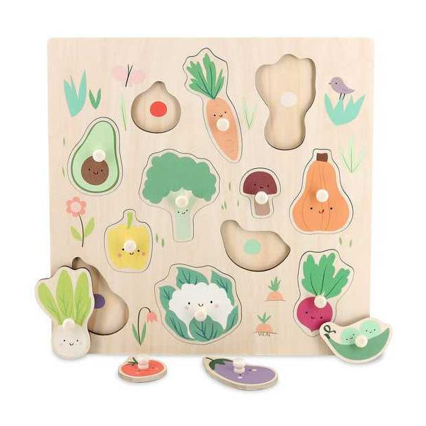 Puzzle - Encastrement boutons bois - Légumes - Vilac