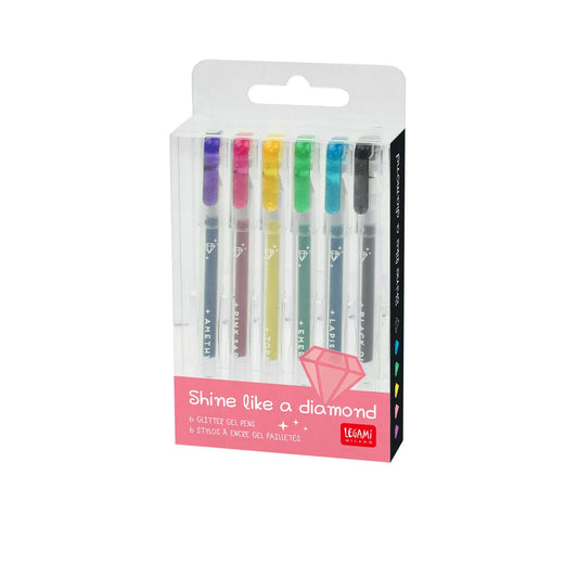 Legami - Set de 6 mini stylos à encre gel pailleté - Shine Like a Diamond