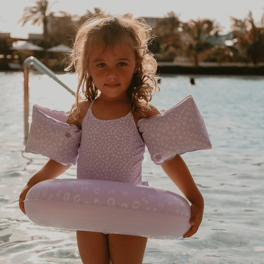 Brassards de natation - Léopard lila 2-6 ans