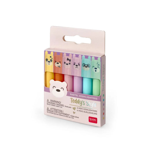 Legami - Lot de 6 mini surligneurs - Pastel - Ourson