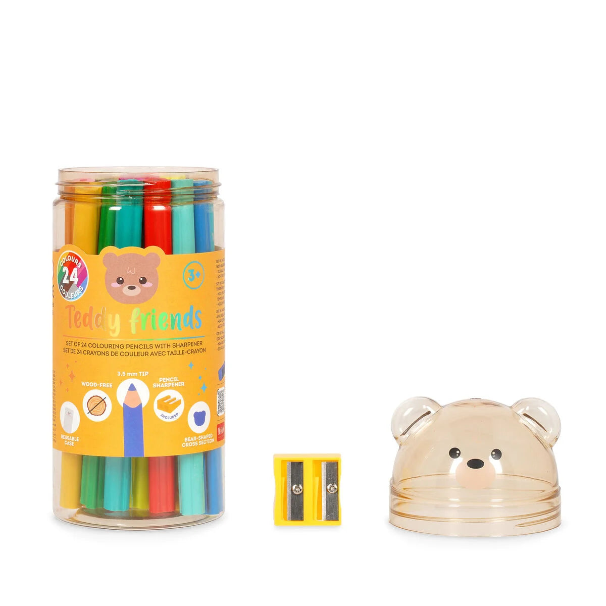 Legami - Lot de 24 crayons de couleur avec taille-crayon - Ours