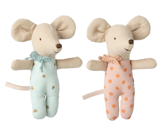 Jumeaux bébés souris dans leur boîte assortie