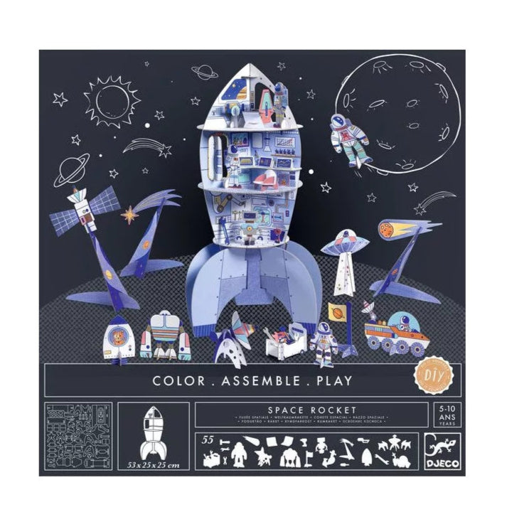 Colorie, assemble et joue Fusée - Coffret DIY - Djeco