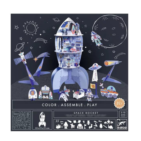 Colorie, assemble et joue Fusée - Coffret DIY - Djeco