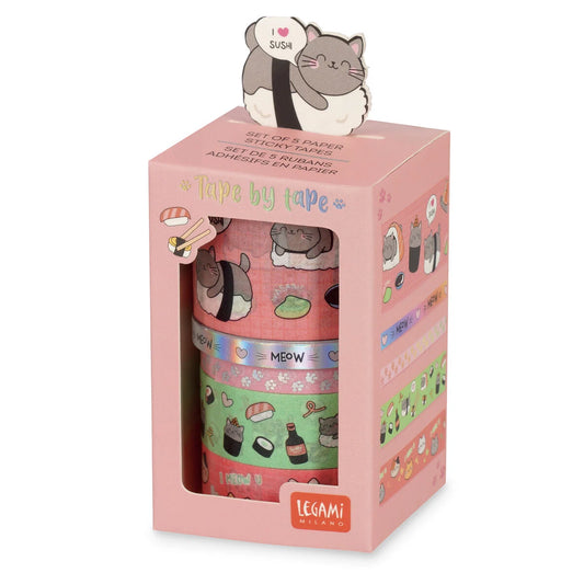 Legami - Lot de 5 rubans adhésifs en papier - Chat
