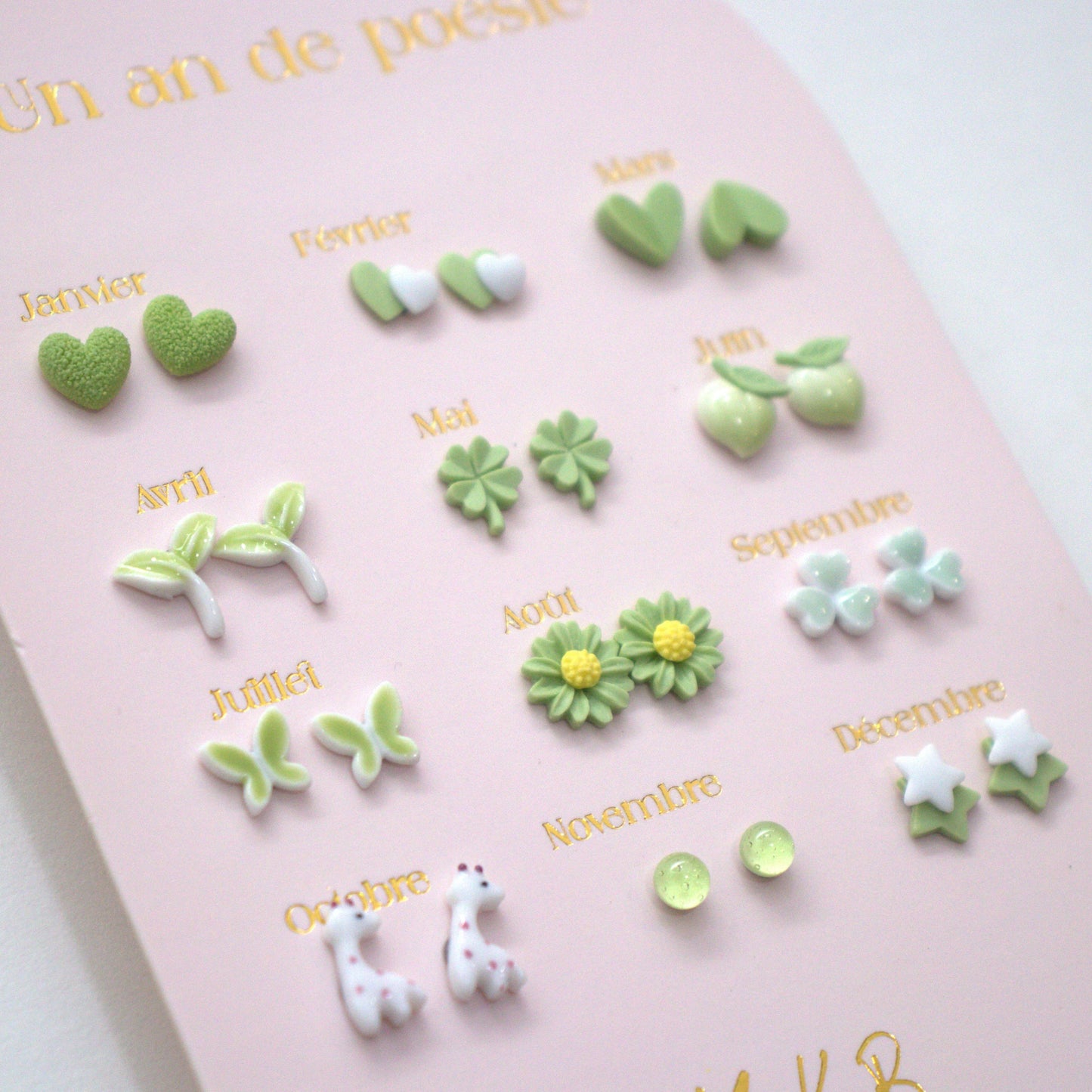 Ensemble de 12 paires de boucles d'oreilles - Un An de Poésie Verte