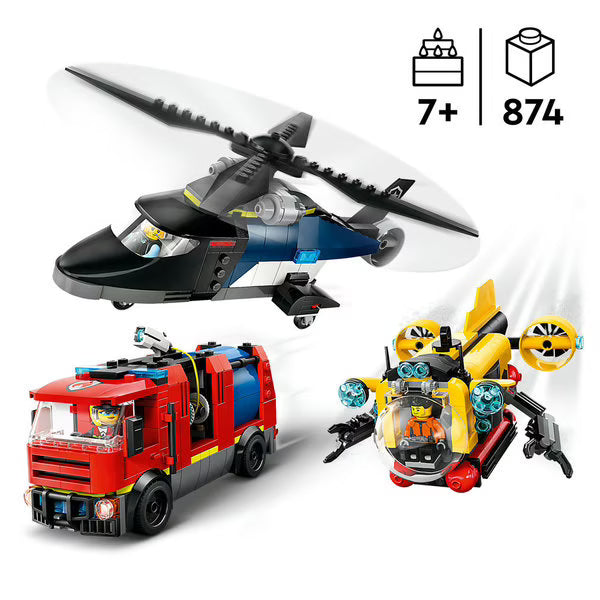 LEGO - City - Hélicoptère, camion de pompiers et sous-marin modulable
