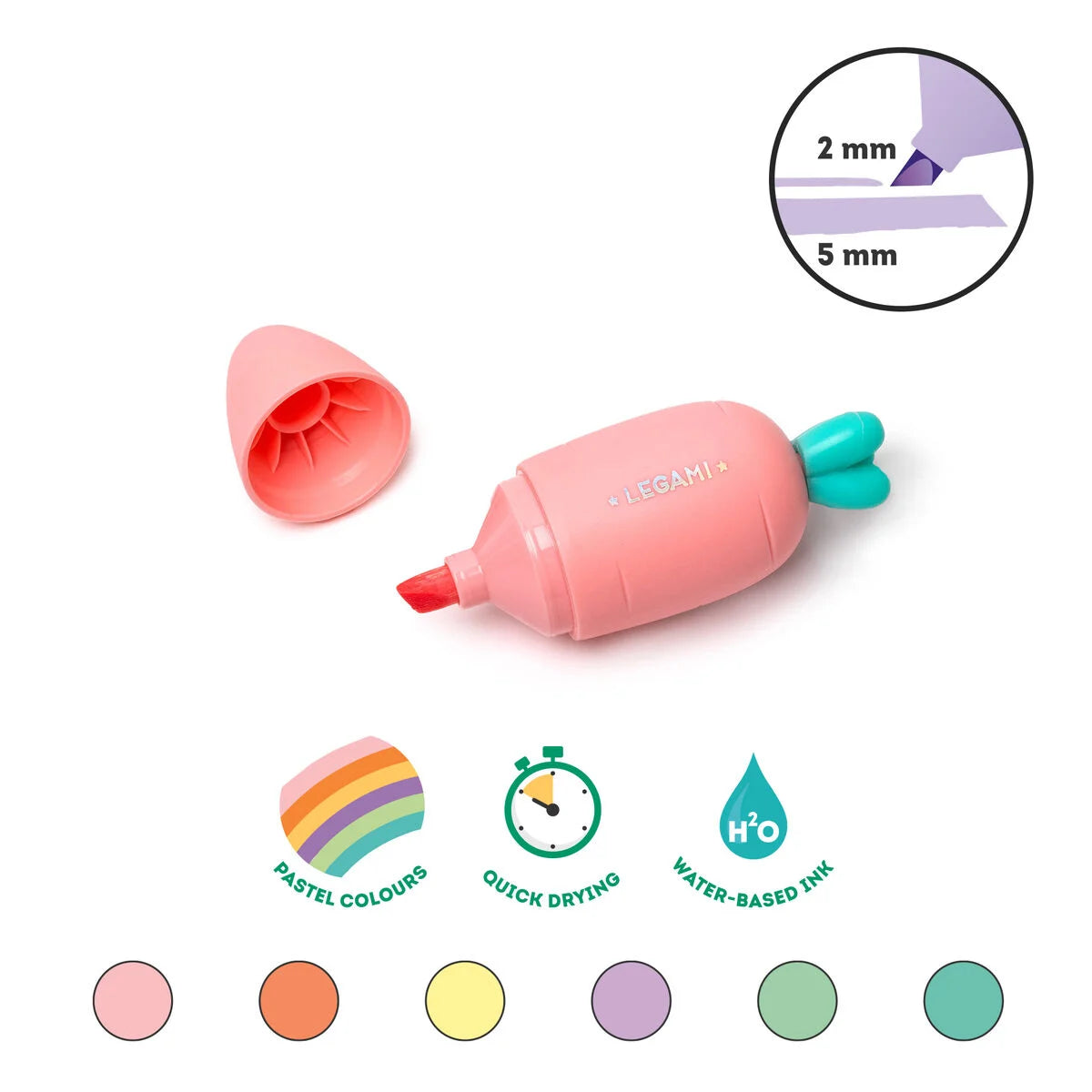 Legami - Set de 6 Mini Surligneurs - Carotte