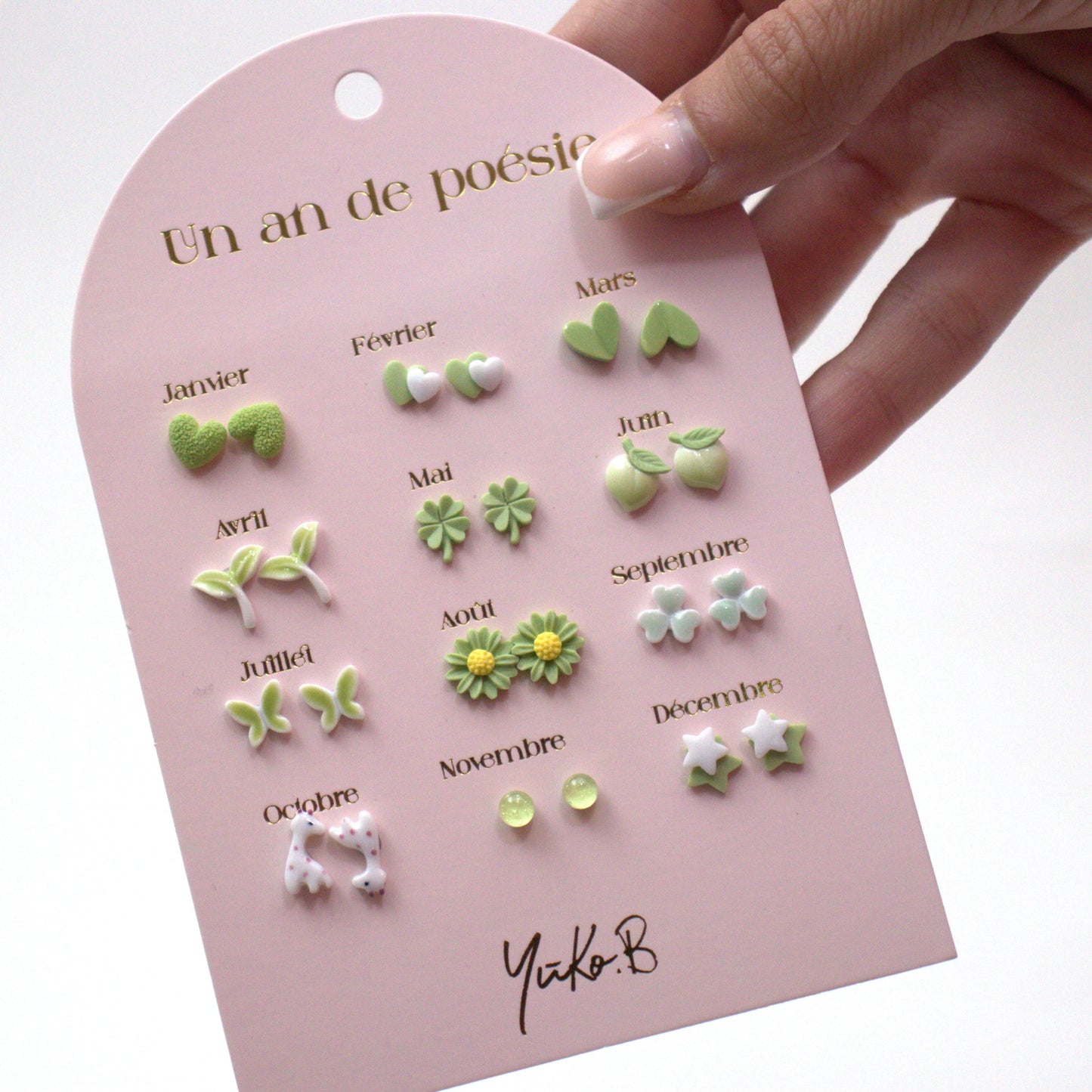 Ensemble de 12 paires de boucles d'oreilles - Un An de Poésie Verte