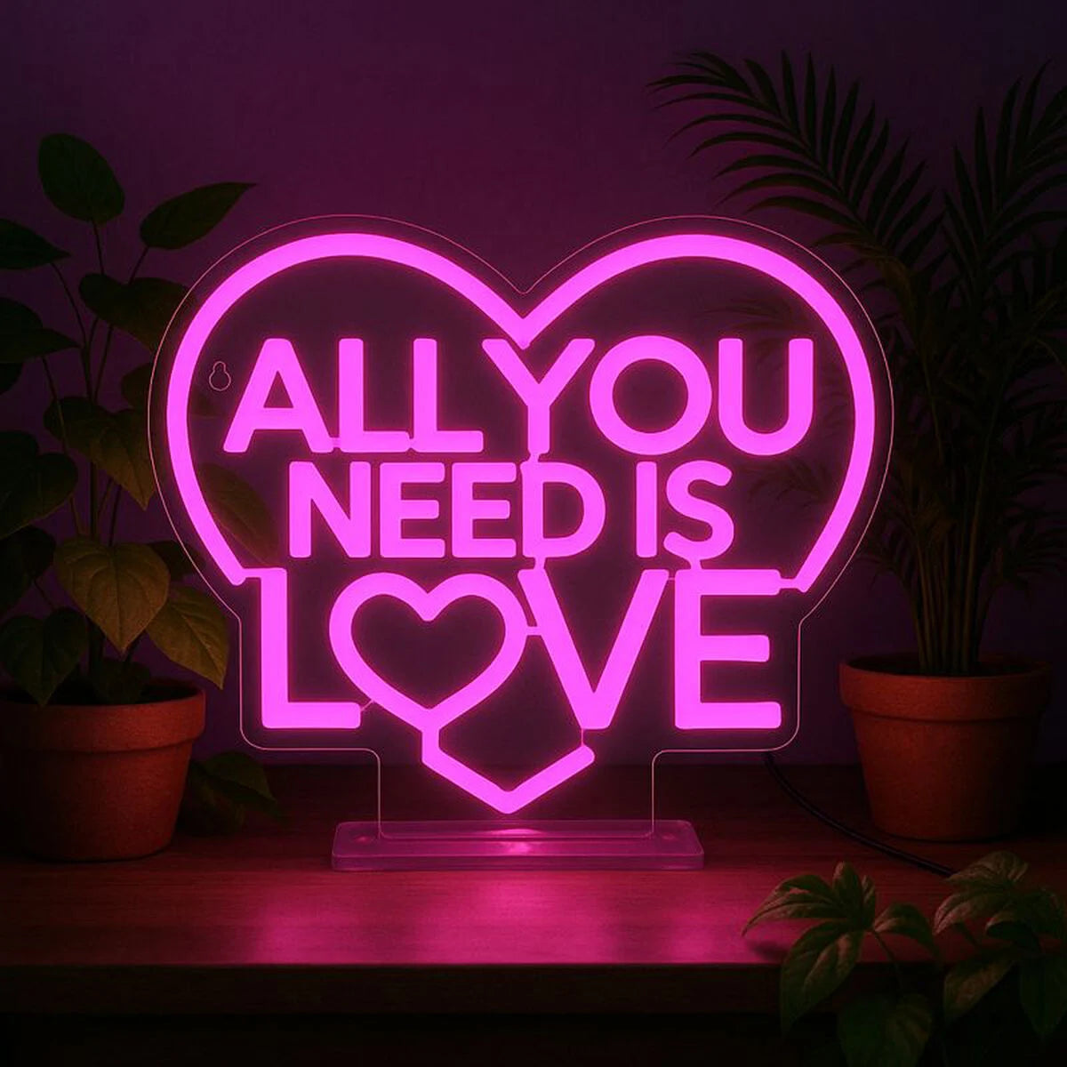 Set de 2 Stylos à Encre Gel Effaçable Saint Valentin + Lampe LED à Effet Néon - All You Need is Love
