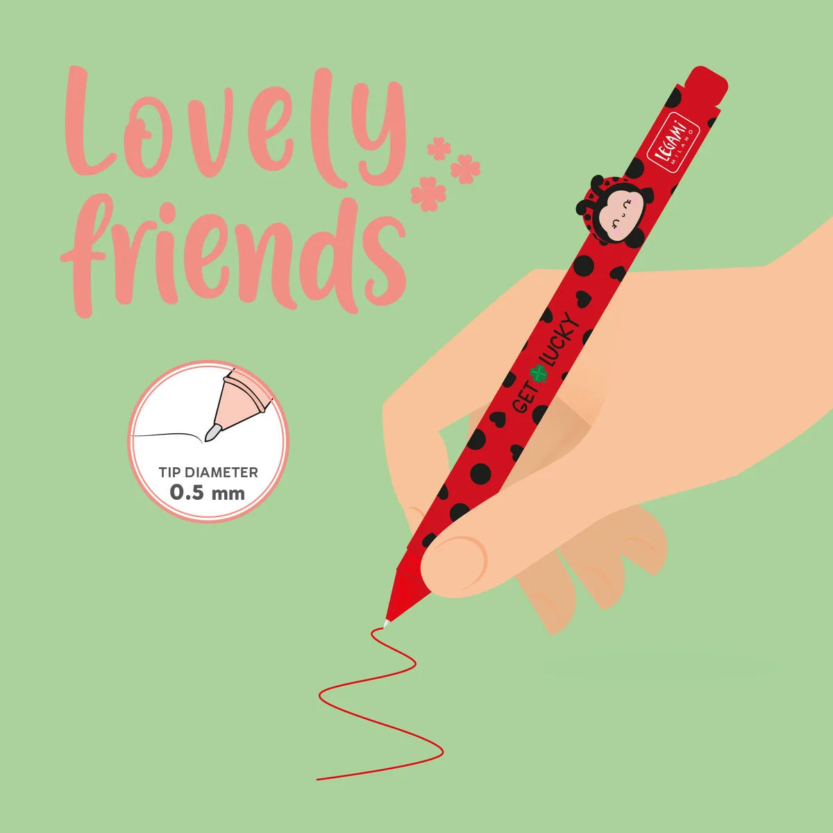 Legami - Stylo à encre gel - Lovely Friends - Ladybug «Get Lucky»