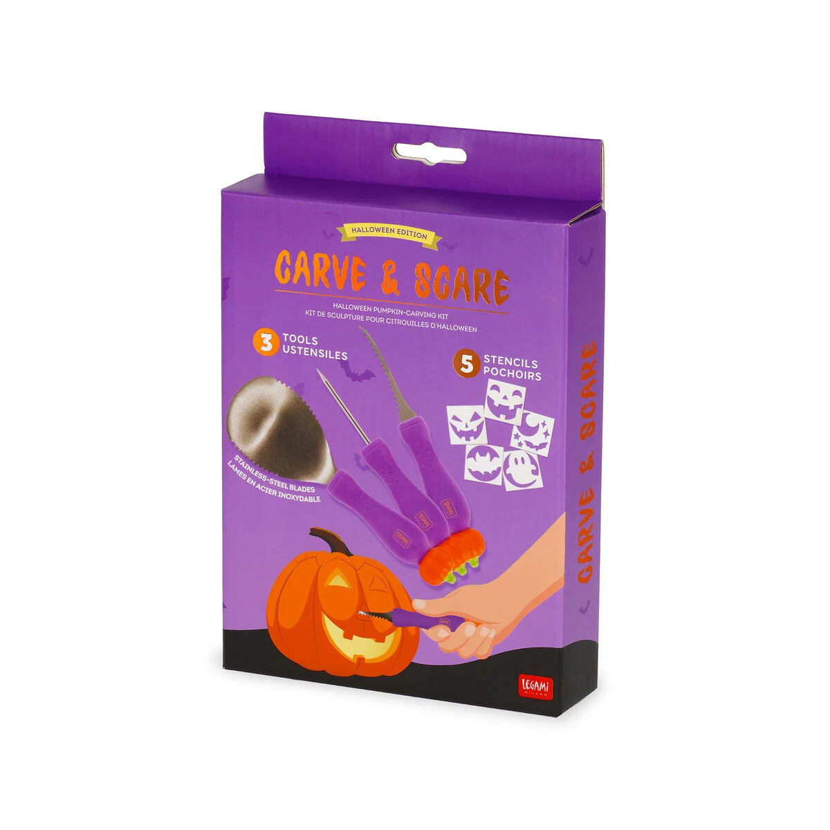 Legami - Kit de Sculpture pour Citrouille d'Halloween - Carve & Scare - Halloween