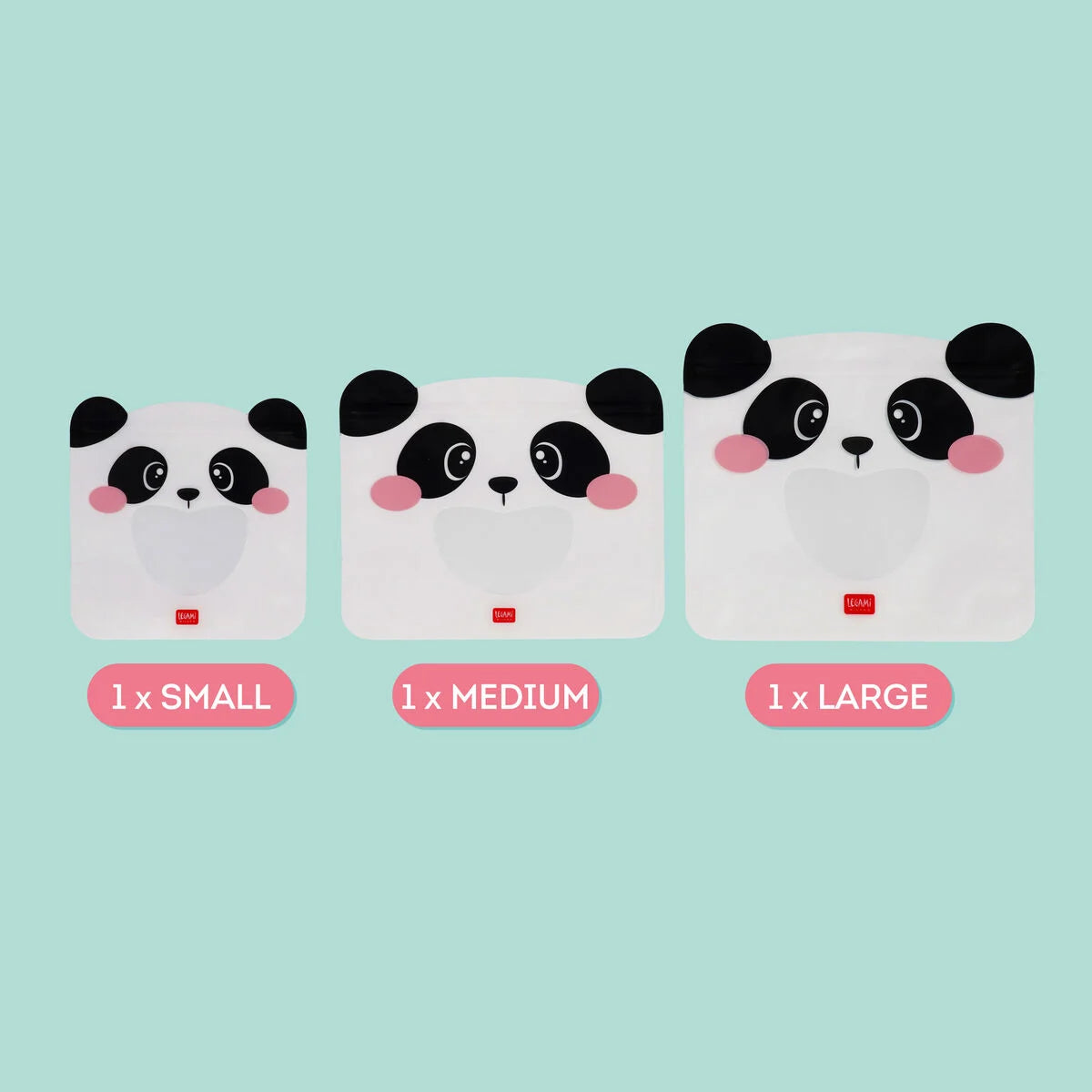 Legami - Set de 3 Pochettes Réutilisables pour Aliments - Panda - Snack Bags