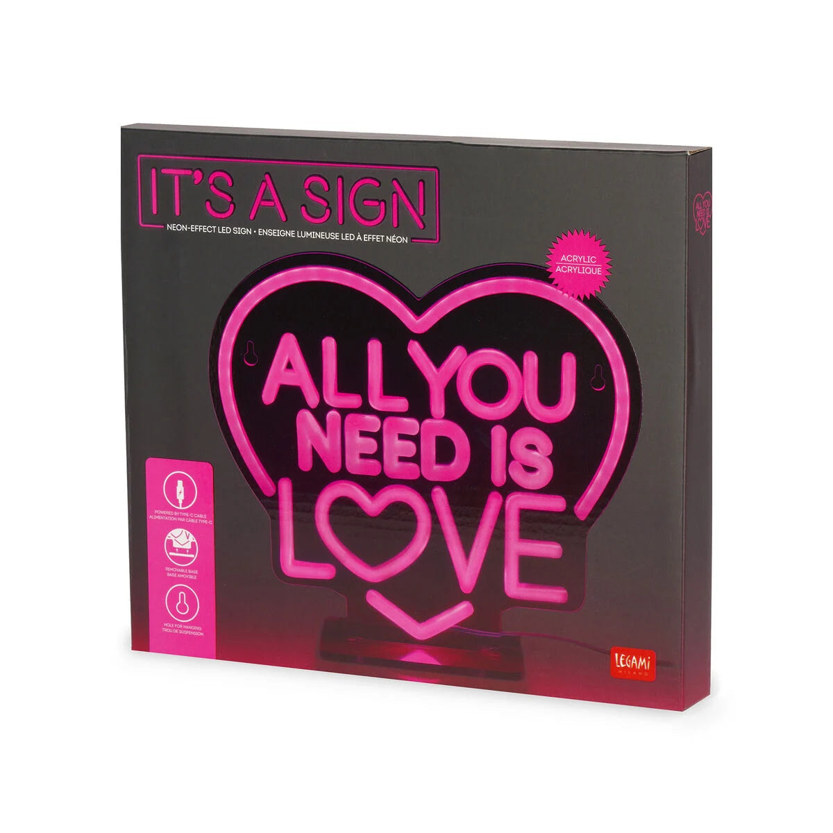 Legami - Lampe LED à Effet Néon - All You Need is Love - It’s a Sign