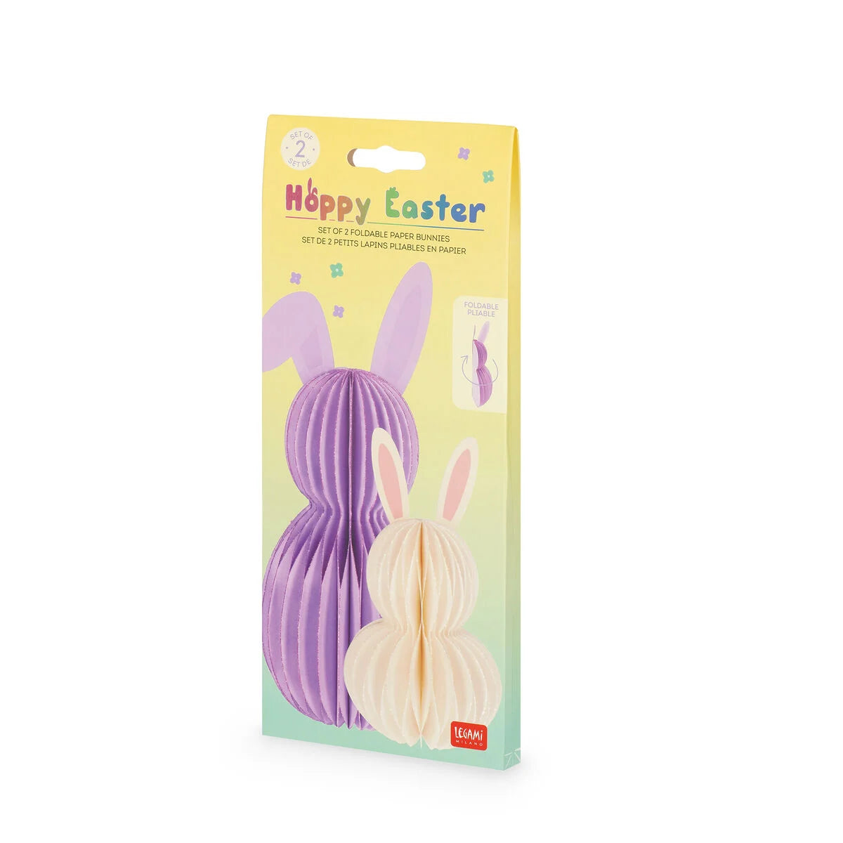 Legami - Set de 2 Petits Lapins Pliables en Papier - Hoppy Easter - Pâques