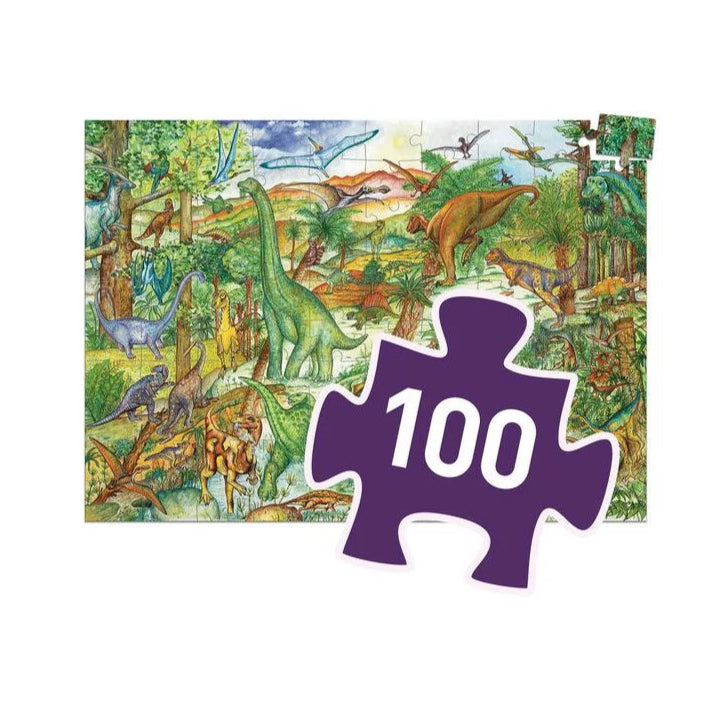 Puzzle d'observation Dinosaures et livret - 100 pièces - Djeco