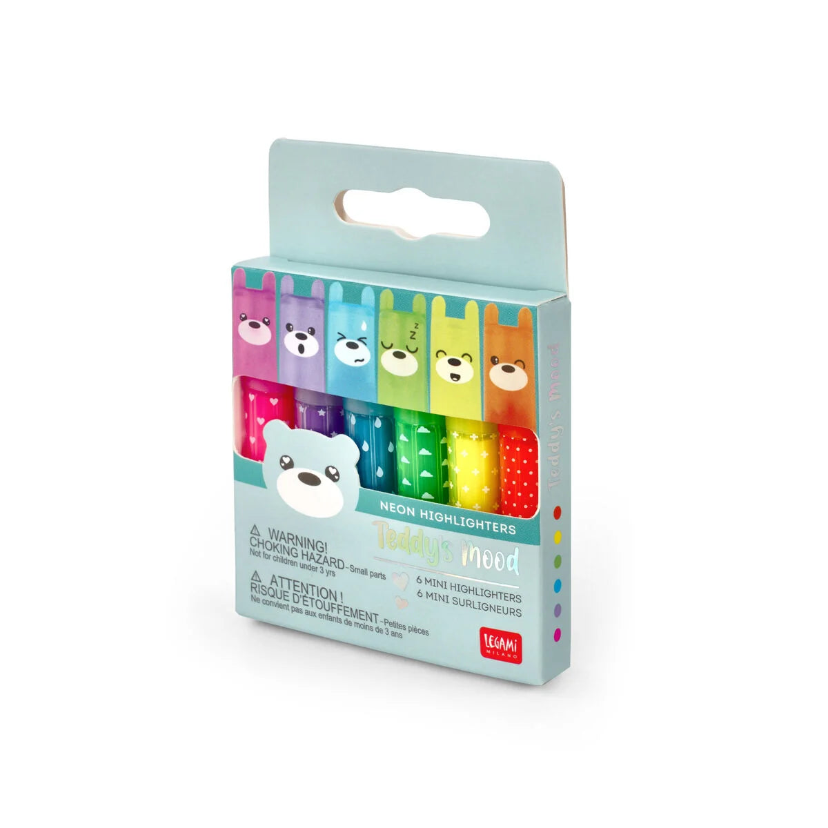 Legami - Lot de 6 mini surligneurs - Teddy's Mood