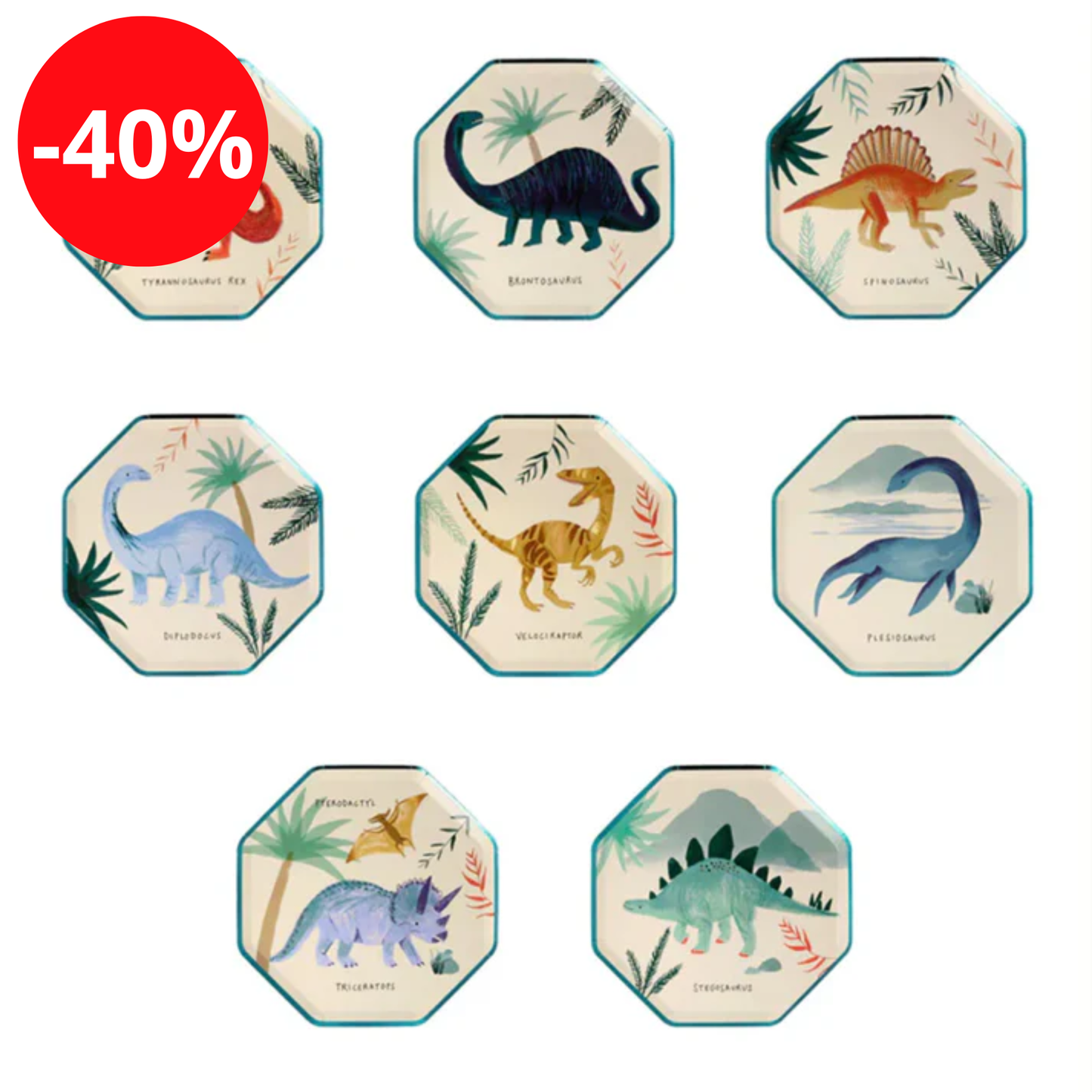 Lot de 8 assiettes du Royaume des Dinosaures - Meri Meri