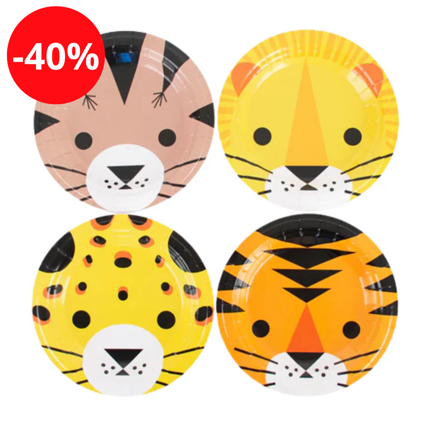 Lot de 8 assiettes en carton - Félins