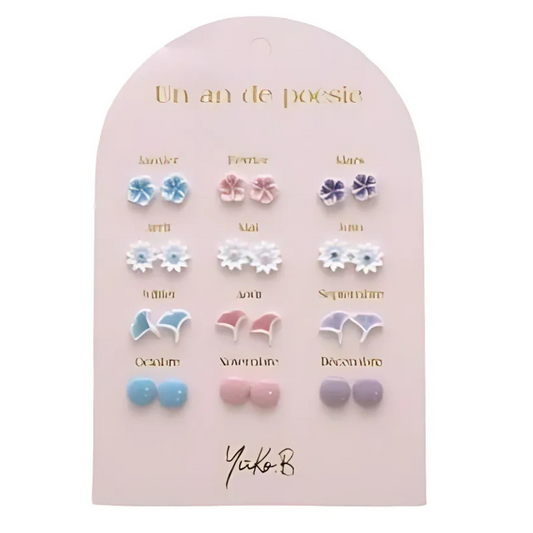 Ensemble de 12 paires de boucles d'oreilles - Un An de Poésie Pastel