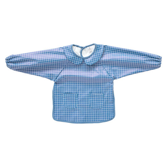 Bavoir-tablier col claudine tissu imperméable - Carreaux bleu - 6/24 mois - BB&Co