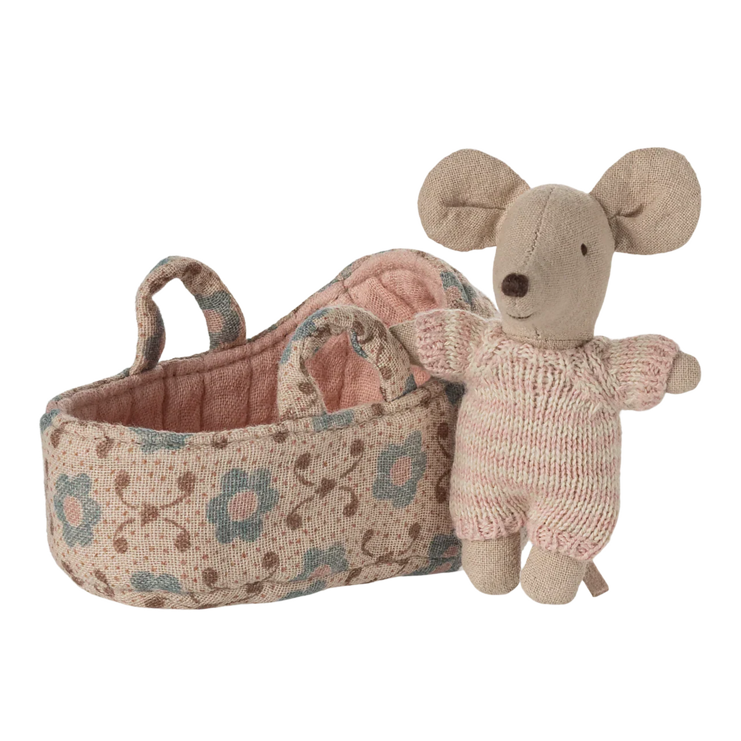 Maileg - Bébé souris dans son couffin rose